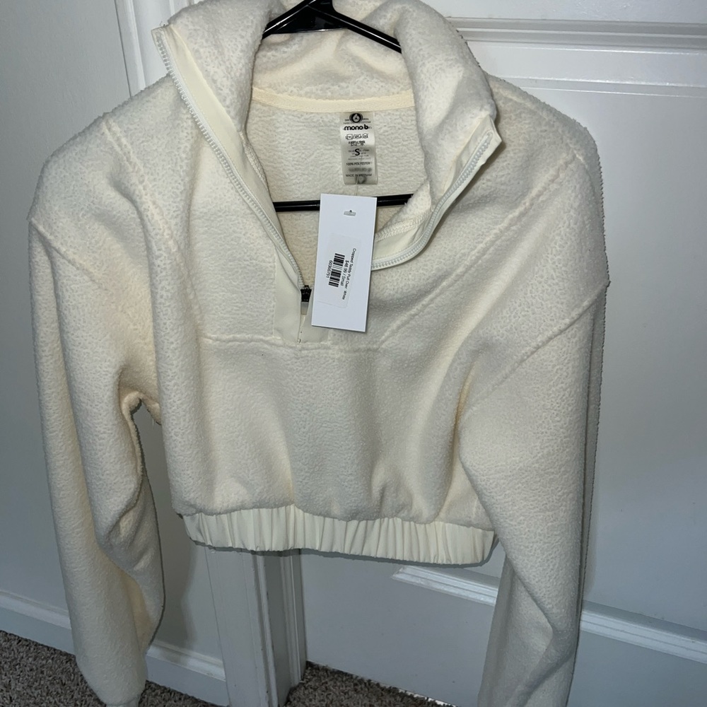 cropped sherpa half zip with tags